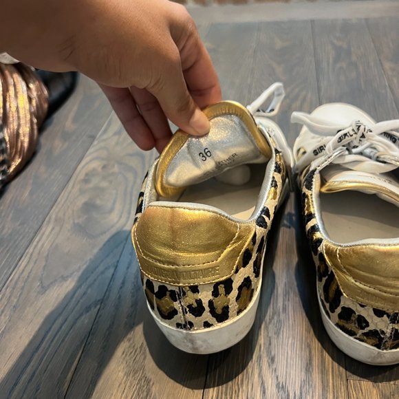 Zadig & Voltaire Leo Wild animal print white leather & gold metallic sneakers - Picture 4 of 5